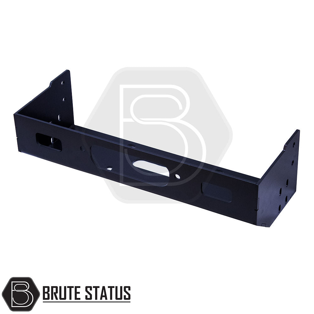 Mitsubishi L200 Series 5 Front Bumper Winch Bracket, black metal frame with holes, TÜV certified, compatible with stock bumpers, 2015-2019 models.