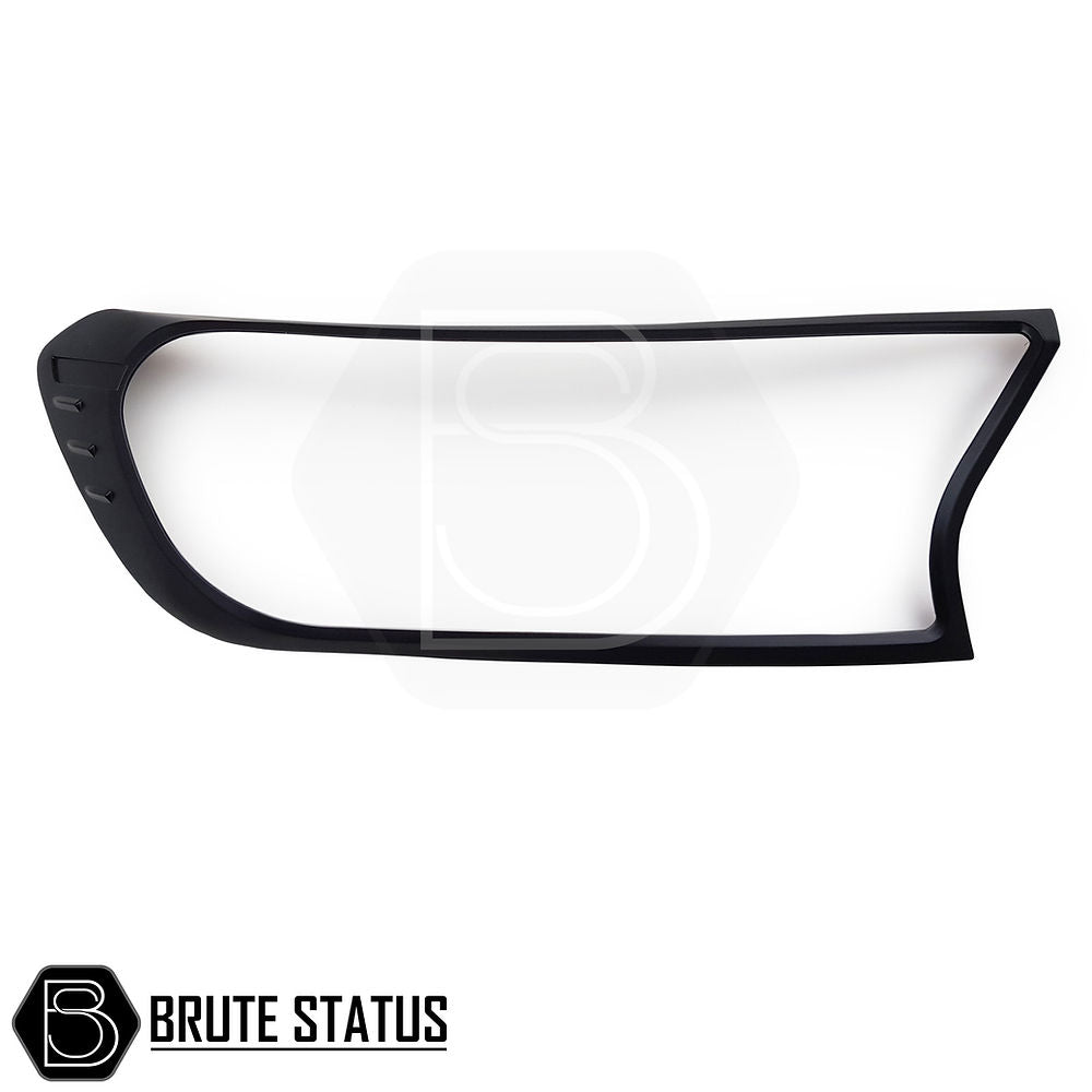 Ford Ranger 2015-2022 T7 T8 Head Light Covers Matte Black, featuring a sleek black plastic design for an aggressive style, easy installation with 3M adhesive.