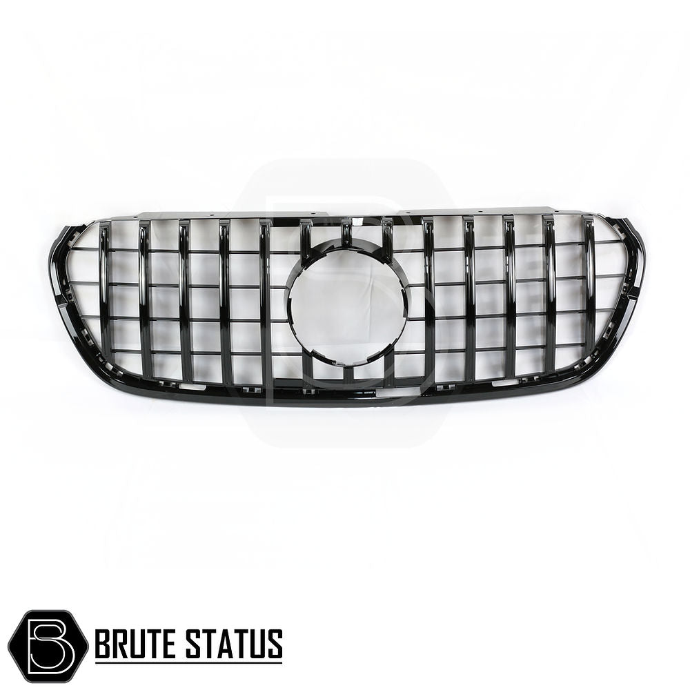 Mercedes X-Class AMG Panamerica Style Front Grille (All Black) featuring a circular center, designed for easy installation without drilling, enhancing truck aesthetics.