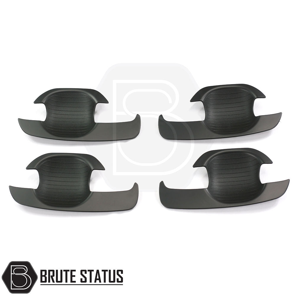 Toyota Hilux 2005-2015 Matt Black Door Handle Inserts made of high-quality ABS plastic, easy to install with 3M adhesive, set of four.