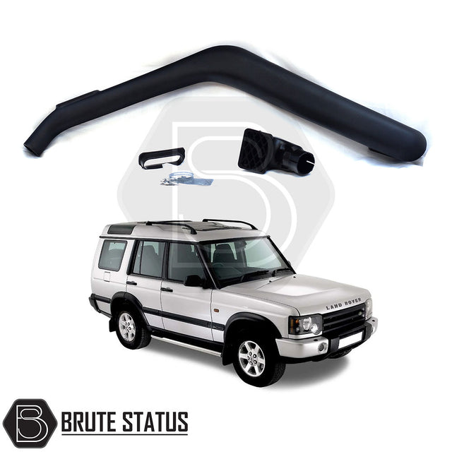 Land Rover Discovery 2 1998-2004 Snorkel Raised Air Intake attached to a white vehicle, showcasing its rugged design and durability for enhanced off-road performance.