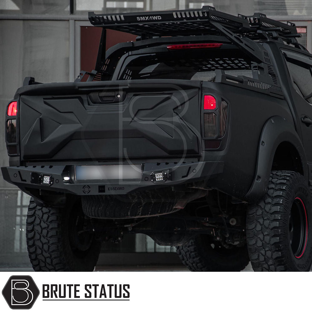 Nissan Navara NP300 2015-2022 Full Tailgate Cladding Cover/Protector in matte black, highlighting durable ABS plastic construction for enhanced truck protection.