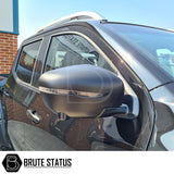 Nissan Navara NP300 2015-2022 Wing Mirror Covers (Matt Black), shown from the side, designed for easy installation on models with wing mirror indicators.