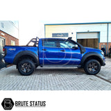 Ford Ranger 2012-2019 T6 T7 2 Inch Lift Kit (Block Type) displayed with a blue truck, showcasing robust shock spacers and rear leaf spring block adapters.