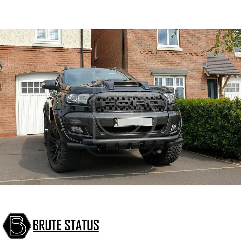 Ford Ranger 2015-2022 City Bar (Nudge Bar) Matte Black attached to truck, enhancing style and bumper protection, showcasing Brute Status's quality aftermarket accessory.