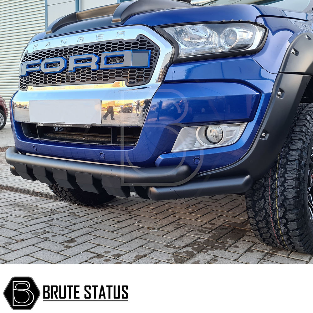 Volkswagen Amarok 2010-2017 City Bar (Nudge Bar) in matt black, enhancing truck appearance and bumper protection, visible with grille and headlight details.