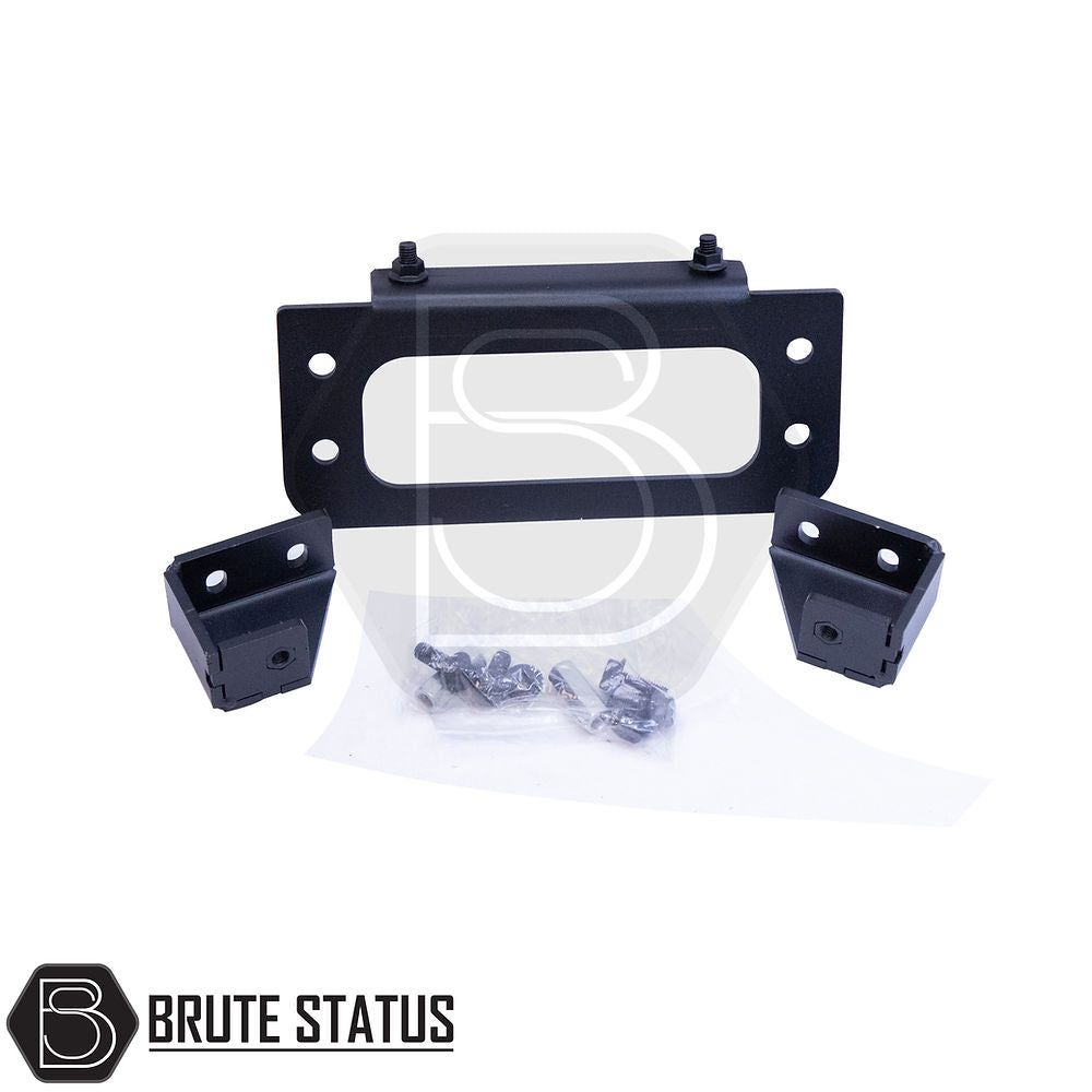 Nissan Navara NP300 2015-2022 Front Bumper Winch Bracket, featuring a black metal frame with screws, compatible with standard bumper, TÜV certified.