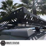 Universal Roof Basket (Combat Style) on a truck, featuring a matte black finish and heavy-duty steel construction, designed for easy installation without drilling.