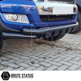 Volkswagen Amarok 2010-2017 City Bar (Nudge Bar) Matt Black, displayed on a blue truck, enhancing the bumper with a sleek, protective design.