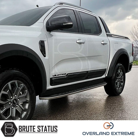 Ford Ranger 2023+ T9 Matte Black Wide Arch Kit displayed on a white truck, highlighting premium wheel arches for enhanced vehicle aesthetics and performance.