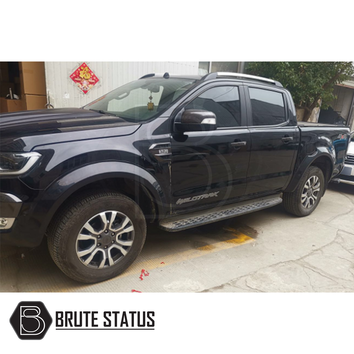 Ford Ranger 2015-2022 Wide Arch Kit (Raptor Style) installed on a black truck, featuring durable ABS plastic arches for a factory-fitted look.