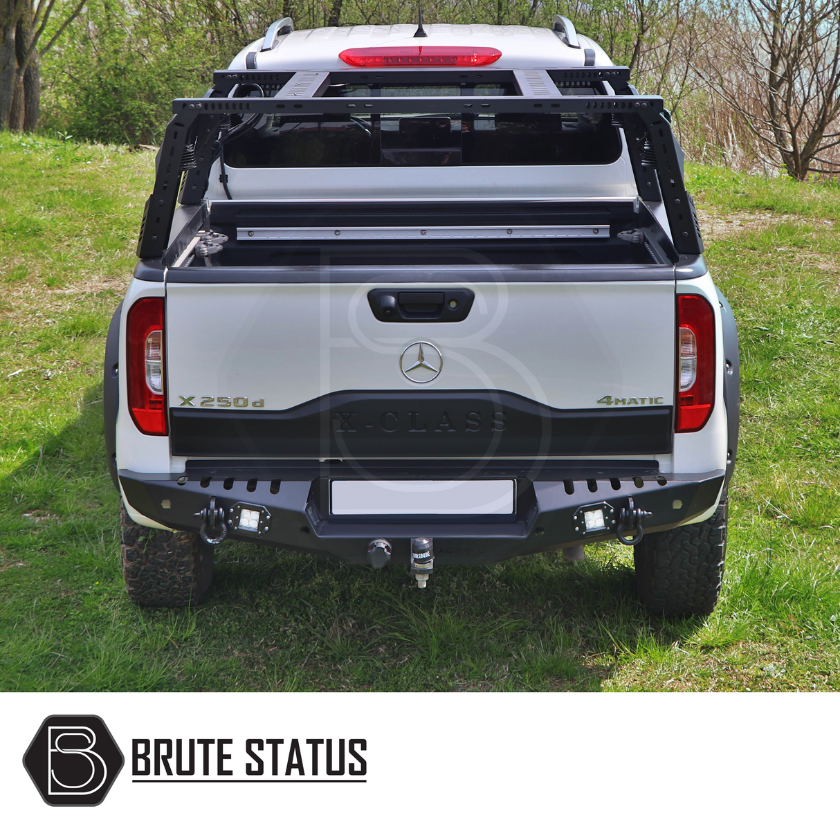 Mercedes X-Class Rear Bumper Matte Black, featuring a stylish design with knock-out holes for sensors, lights, and a 500kg load rating, enhancing your vehicle's durability.