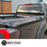 Nissan Navara NP300 2015-2022 Load Bed Rail Protector Set, shown on a black truck, enhances durability and style with easy installation.