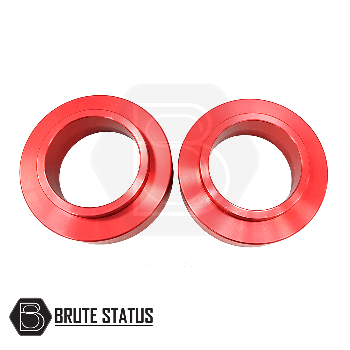 Mercedes X-Class Rear Shock Spacers 50mm, red metal rings designed for a 2 lift, crafted from durable 6061-T6 aluminum for enhanced performance.