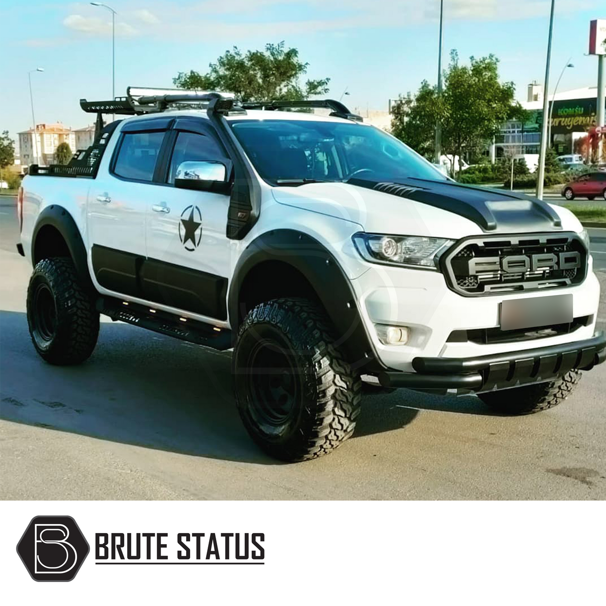 Ford Ranger 2012-2022 Matte Black Wide Arch Kit, Overland Extreme Riveted Style, featuring durable ABS plastic and precise fitment for enhanced vehicle aesthetics.