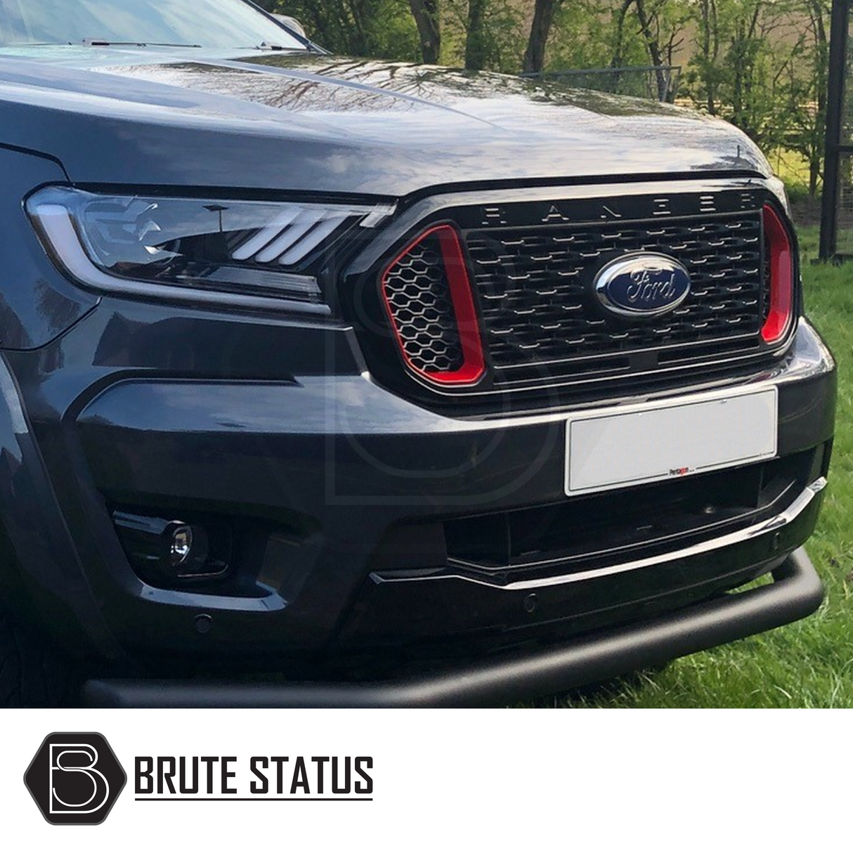 Ford Ranger 2015-2022 T7 T8 LED Mustang Style Headlights, featuring gloss black internals, dynamic indicator function, and Hella Bi-Xenon Projector Lens. Sold as a pair.