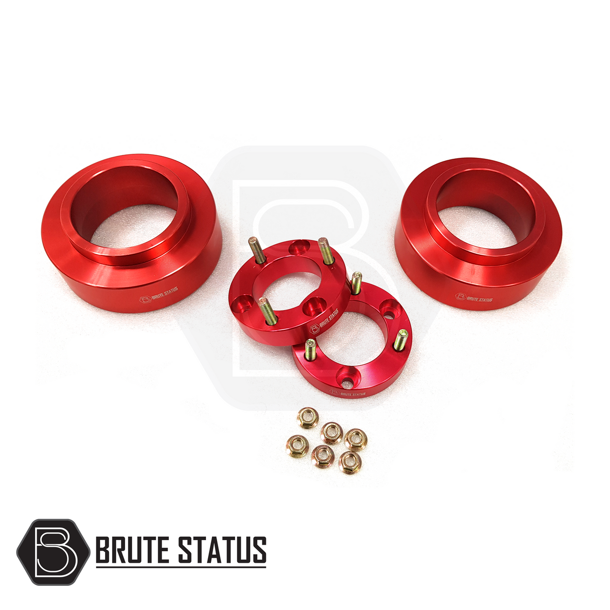 Nissan Navara NP300 2015-2022 2 Inch Lift Kit featuring red metal shock spacers and hardware, designed for enhancing truck elevation and durability.