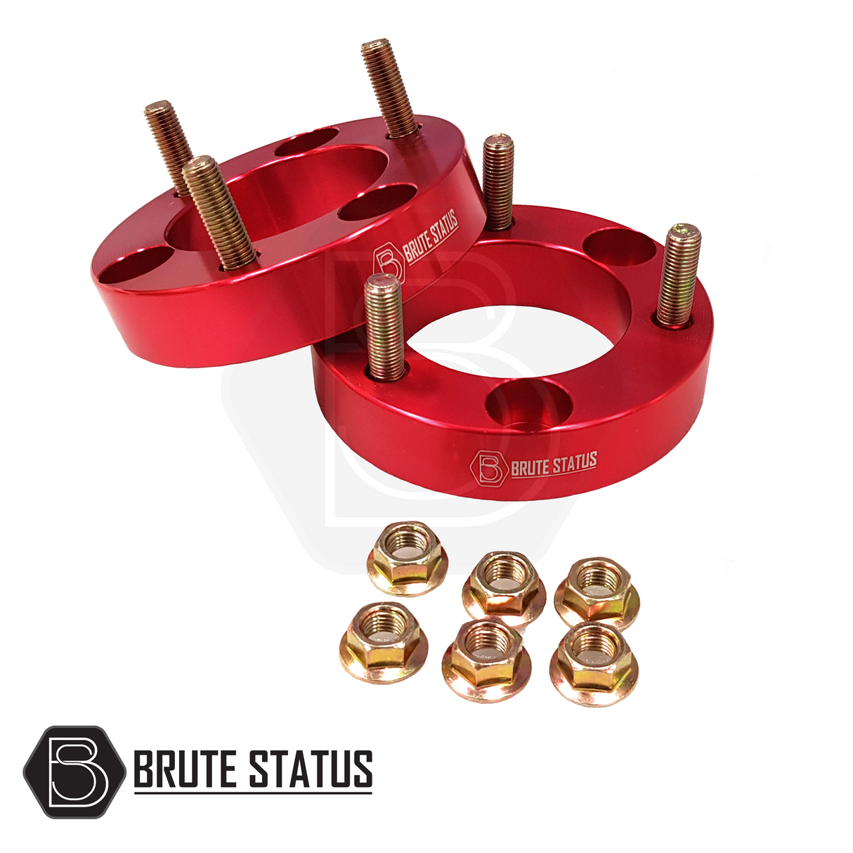 Mercedes X-Class Front Shock Spacers 32mm, featuring red metal rings with pre-installed heat-treated studs and nuts for enhanced durability and easy installation.