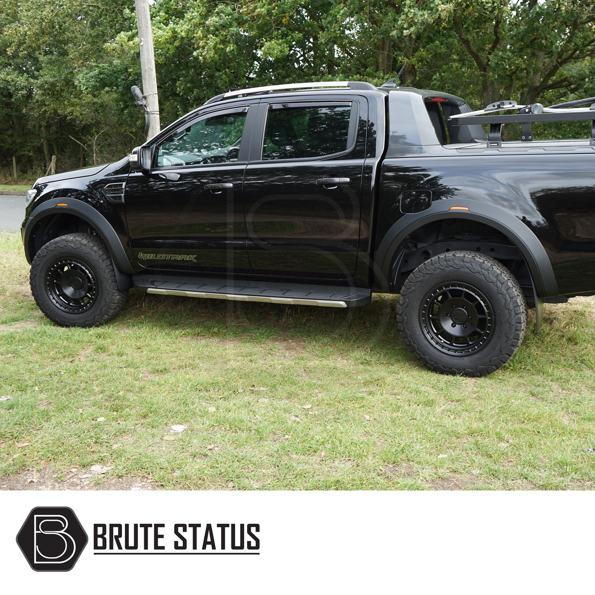 Ford Ranger 2015-2022 Wide Arch Kit (OEM Style) installed on a black truck, showcasing premium ABS wheel arches with a smooth finish and sharp design.