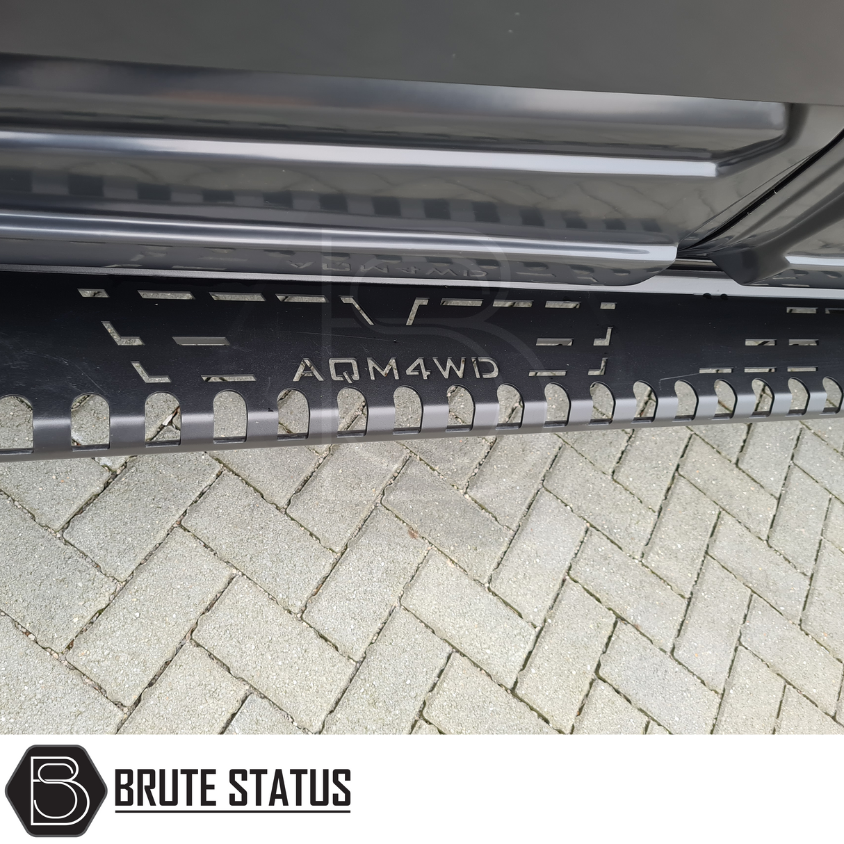 Isuzu D-Max 2004-2011 Heavy Duty S30 Steel Side Steps, matt black, providing side protection and easy mounting, shown in close-up detail.