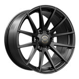 Hawke Wheels Hekla in Matt Black, featuring a sleek alloy rim design with a gold logo, ideal for enhancing pick-up truck aesthetics.