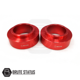 Mercedes X-Class Rear Shock Spacers 50mm, red metal rings designed for truck lift, made from durable 6061-T6 aluminium for enhanced strength and longevity.