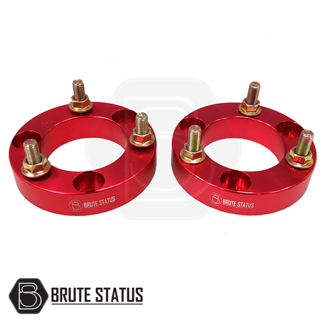 Mercedes X-Class Front Shock Spacers 32mm, featuring red metal rings with pre-installed bolts and nuts for easy installation, designed for durability and enhanced vehicle lift.